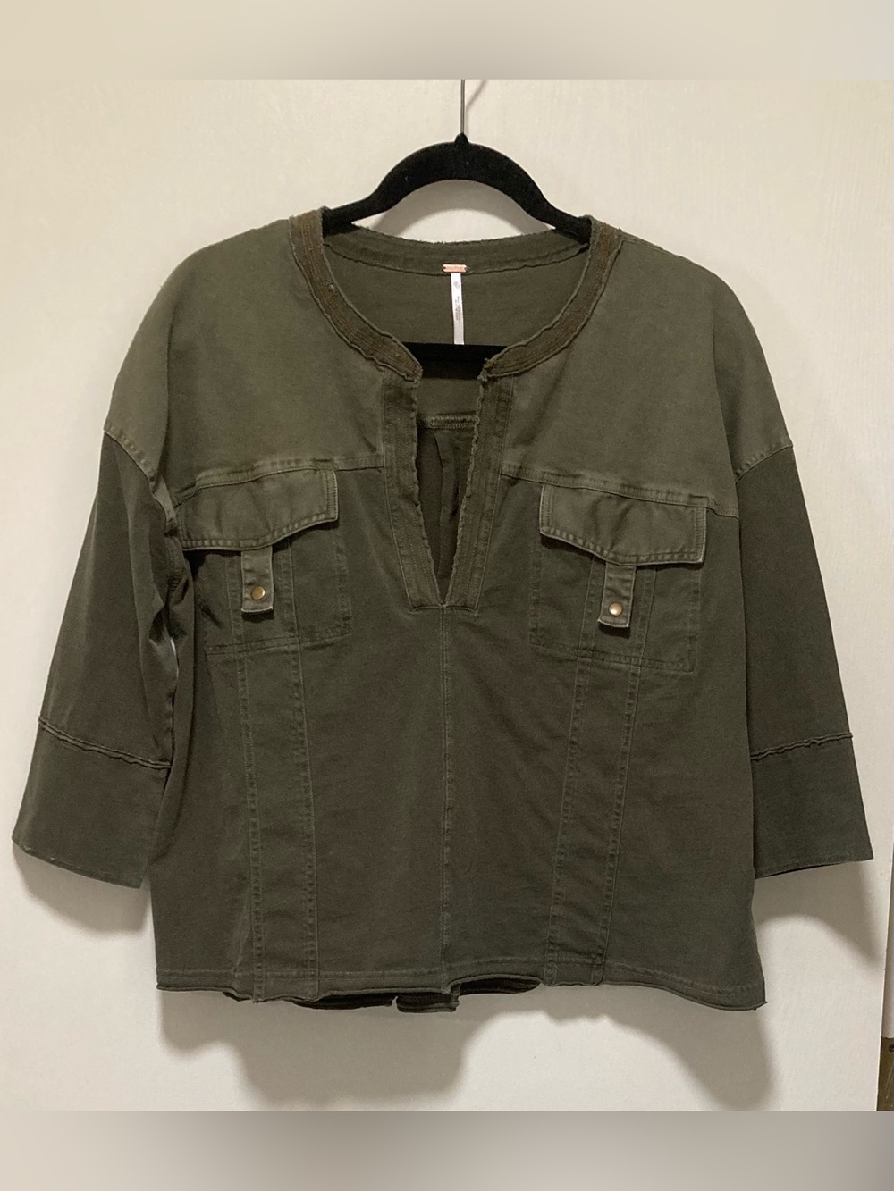 Free People Olive Green Pullover V-neck Top